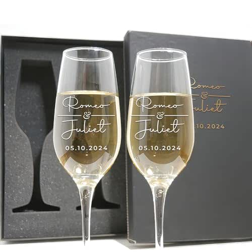 Custom Champagne Flutes Set - Wedding Gift Champagne Glasses - Personalized Bride &amp; Groom Champagne Flutes - Mr &amp; Mrs - Set of 2 - Couple Wedding Gifts Idea, Anniversary, Engagement Toasting Glasses