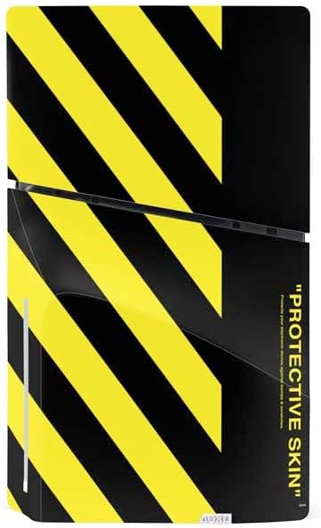 Skinit Decal Gaming Skin Compatible with PS5 Slim Disk Console - Black and Yellow Stripes Design