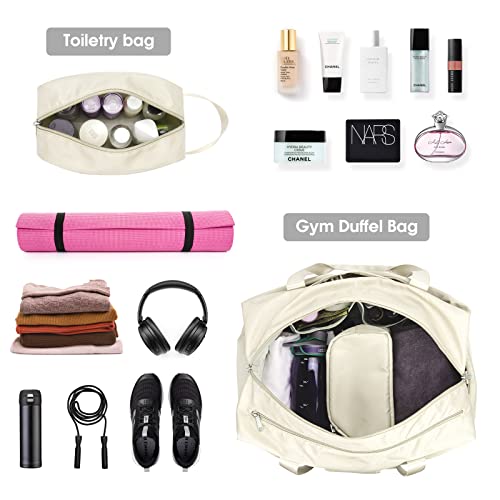 Ceneda 20" Gym Duffel Bag With Wet Pocket Shoes Compartment Portable Overnight Weekender Bag Travel Bag Yoga Bag For Women (Ivory) #TOP5