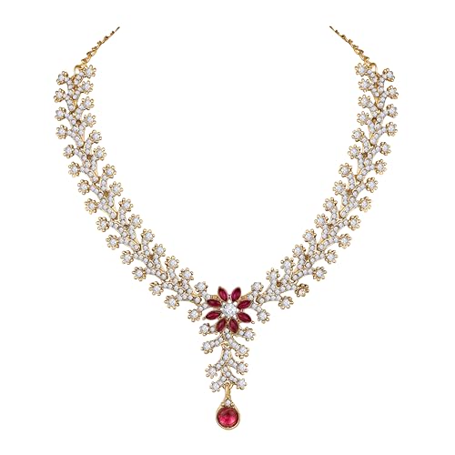 Image of Atasi International Diamond Necklace Jewellery Set for Women with Earrings and Maang Tikka for Wedding, Party, Engagements & Festivals