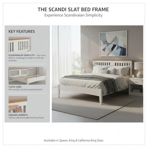 Image of APRODZ Solid Wood Without Storage Queen Size Parma Bed for Bedroom Stylish | White & Brown Finish