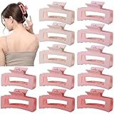 12 Pcs Pink Medium Hair Claw Clips for Women, 3.5 Inch Matte Square Jaw Clips, Strong Hold Non-Slip Hair Clips for Thick and Thin Hair