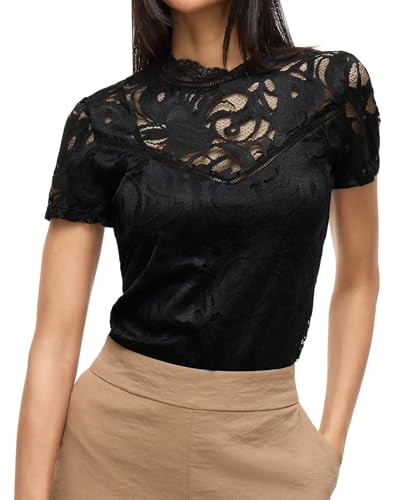 Vila Damen Vistasia S/S Lace - Noos Top, Schwarz, XL EU