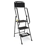 Waxberry 3-Stufen-Trittleiter mit Handläufen, 150 kg Tragfähigkeit, klappbare Trittleiter mit Abnehmbarer Werkzeugtasche, leichte & platzsparende, vielseitig für Haushalt, Küche, Büro