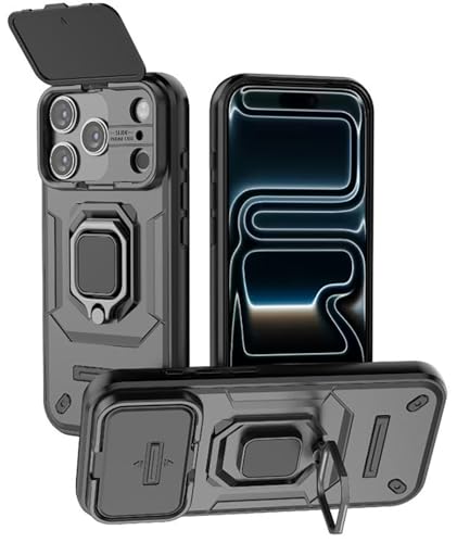 Image of SHINESTAR Tough Armor iPhone 17 Pro Bumper Back Case Cover | Ring Holder & Sliding Camera Shield Cover | 360 Degree Protection Back Case Cover for iPhone 17 Pro (Black)