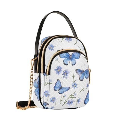 Sac à bandoulière papillons bleus pour femme aux finitions soignées et motif floral unique