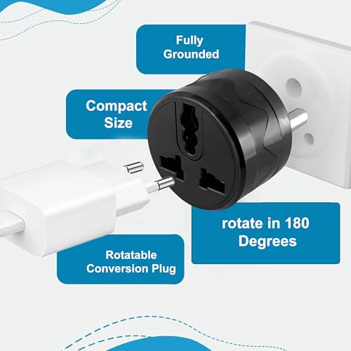 Image of MX 3 Pin Universal Round Conversion Plug Adapter Pack of 2, 180 Rotatable Multi Plug Socket Converter, Compact Travel Power Adapter for Home & Office, Compatible with Indian & International Plugs