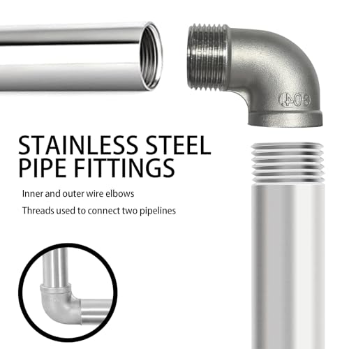 2 Stück 1 Zoll Winkel 90°, 304 Edelstahl Rohrbogen 90 Grad Verschraubung 1\ IG/AG Winkelstück Edelstahl Bogen DN25 für Sanitär Anschlussstücke Bewässerungsanlagen