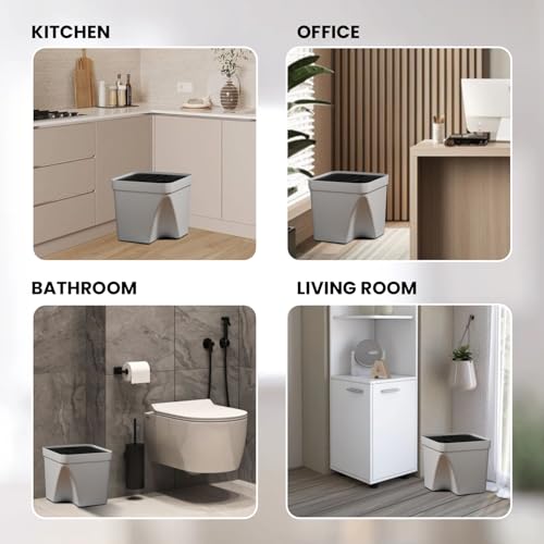Image of JD FRESH 1 Pcs 10L Dustbin with Lid for Kitchen, Bedroom, Bathroom | Plastic Garbage Bin for Wet & Dry Waste, Food, Biomedical Waste | Multipurpose Trash Can for Home, Office & Commercial Use - White