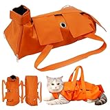 PawLuxe Waterproof Cat Grooming Restraint Bag - Anti-Scratching for Claw Care & Nail Trimming, Ideal for Cat Medical Examination (Orange, S)