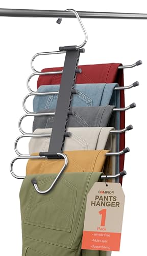 Campior Space Saving Pants Hangers 1 Pack, 6 Layer Jeans Hangers and Closet Organizer...