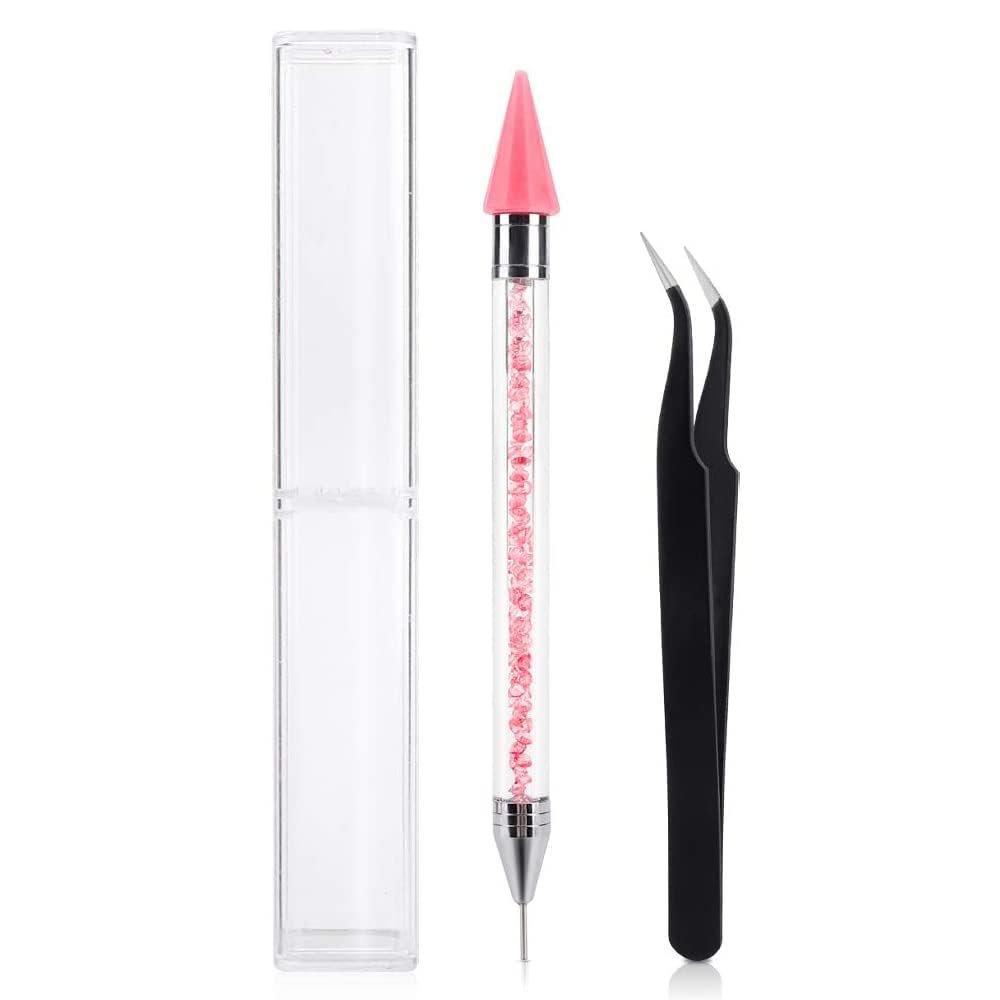 INOG Rhinestone Picker Pen Tool & Tweezer, Dual-Ended Diamond Painting Wax Pencil Gems Crystals Picker Pen Nail Art DIY Decoration Tool (2PCS)
