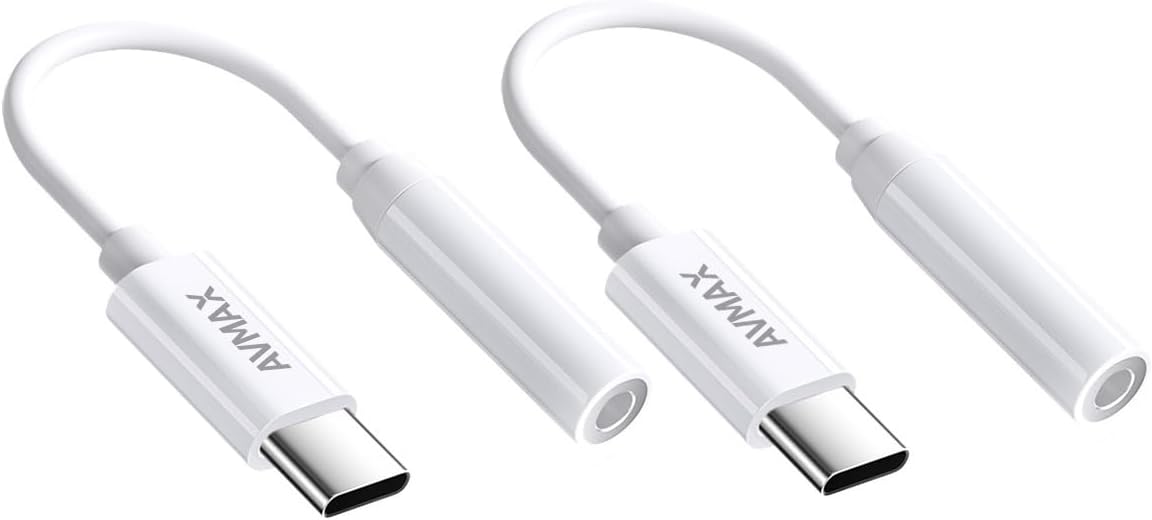 AVMAX USB C to 3.5mm Audio Headphone Adapter HiFi 2 Pack,Type c to Aux Female Cable for 16 15 Plus, S24 S23 S22 S21 S20 and More Type c Devices