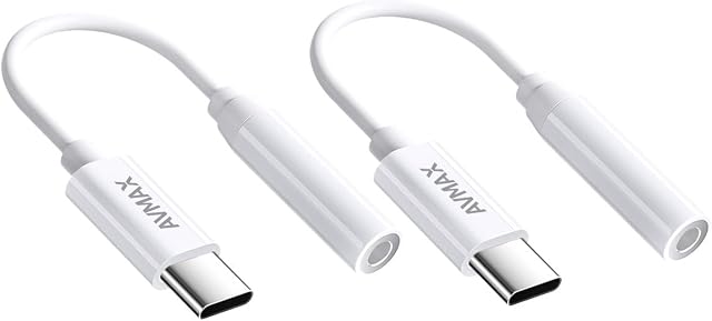 AVMAX USB C à 3.5mm Adaptateur d'écouteurs audio HiFi 2 Pack,Type c à Aux Female Cable pour téléphone 16 15 Plus Pro Max Pad, S24 S23 S22 S21 Ultra Dispositifs du type c (classique(White2))