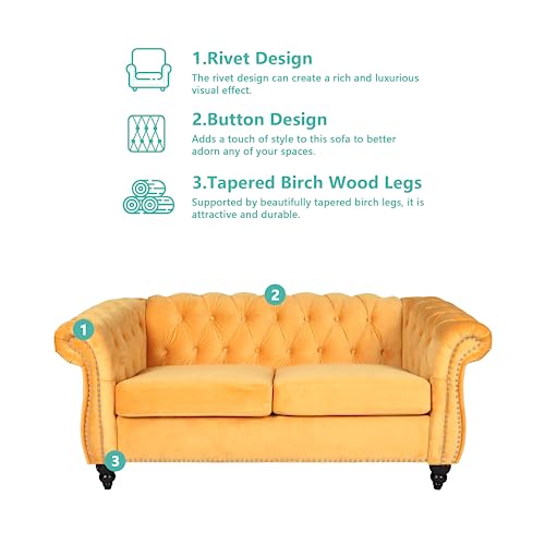 Image of QHITTY 2 Piece Living Room Set, Sectional Chesterfield Sofa Chair Contemporary Upholstered Velvet Loveseat Couch Sets for Living Room, Bedroom, Office