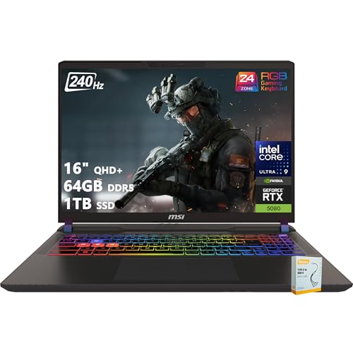 Image of msi Vector 16 HX AI Gaming Laptop | 16 inch QHD+ IPS 240Hz | Intel Core Ultra 9 275HX | 64GB DDR5 1TB SSD | GeForce RTX 5080 (Up to 1334 AI Tops) | RGB Backlit Thunderbolt 5 Win11 w /DLCA Accessory