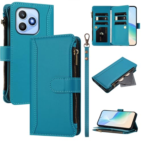 linsuyu Cover Compatible with Honor X8d 4G,Compatible with Honor X8d 4G Zipper Dual Card Slot Wallet Phone Case Blue2