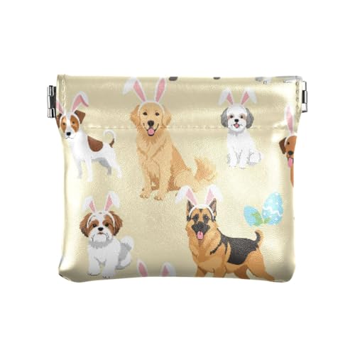 Easter Dogs Bunnies Coin Purse Leather Pouch Change Purse, Squeeze Coin Pouch for Cards, Keys & Lipsticks, Unisex