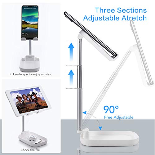 Cell Phone Stand, Foldable Phone Holder Tablet Stand for Desk, Height Angle Adjustable Phone Stand for Desk, Cell Phone Holder for Desk Compatible with All Mobile Phones,iPhone,Switch,iPad