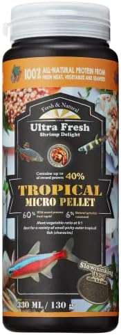 Ultra Fresh Tetra Fish Food, Slow Sinking, All Natural Ingredients, Wild Sword Prawns, Spirulina, Natural Color Enhancement, Small Granules for Small Fish, Tropical Micro Pellet 4.6 oz
