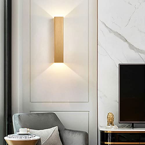 Phube 12W Applique Murale en Aluminium LED Haut Vers Bas Eclairage Mural Décoration Intérieure Moderne Applique Blanc Chaud Applique MMurale pour Salon Chambre Couloir(Or) Cover