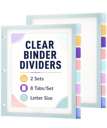 Mr. Pen- Clear Binder Dividers with Tabs, 2 Sets, 8 Tabs per Set