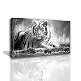 Yxbhhym Animal Black and White Tiger Canvas Wall Art Picture Tiger Painting Print Gallery Wrap Office Bathroom Living Room Decoration Modern Home Art Framed Wall Art– 20X40inch