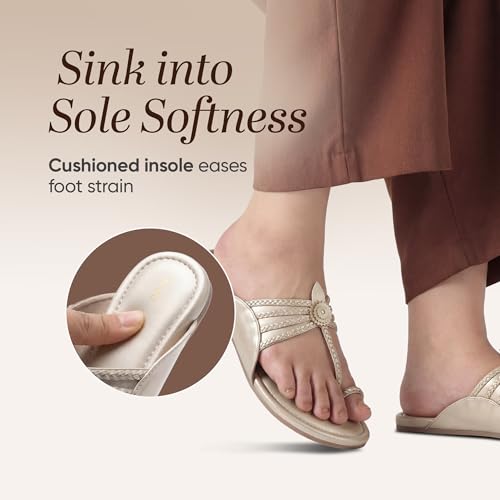 Image of Frido Women's Comfort Flat Sandals | Ethnic Style Slip-On | Super Soft Cushioned Sole, Padded Knit Upper, Breathable & Anti-Skid Zero-Drop | Available in Comfort Flat & Ethnic Kolhapuri style