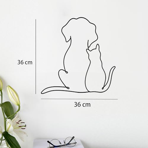 Dexlyn Minimalistische Katzendeko aus Metall Schwarze, Wandkunst für Katzenliebhaber, Geeignet für Katzenspielbereich, Kratzbaum,,Katzenheim,Wohnzimmer & Büro (Katzen und Hunde 36×30cm)