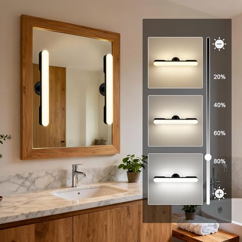 Image of cambk Set of 2 Wireless Vanity Makeup Lights for Mirror, Rechargeable LED Stick On Light Bar for Bathroom Mirror with Dimmable 3 CCT, Long Battery Life Cordless Light for Vanity Desk(Black)