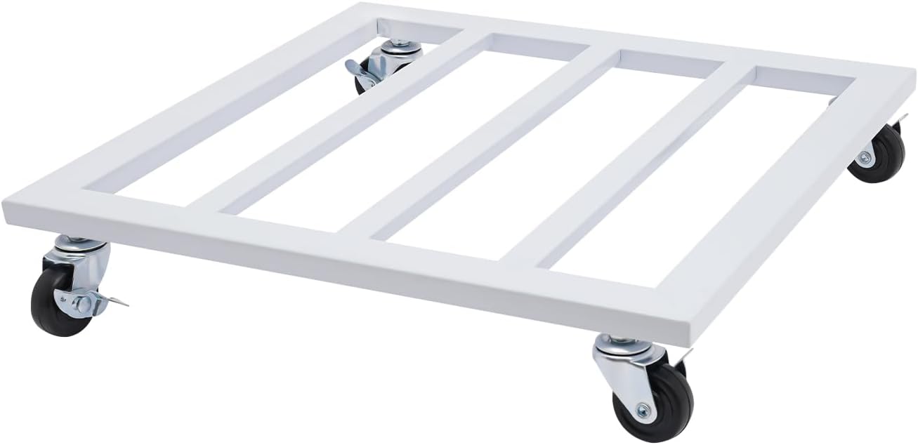 Plant Caddy with Wheels, 16 Inch Plant Stand Metal Square Plant Dolly with Lockable Caster Wheels Heavy Duty Plant Dolly Base for Indoor Outdoor Holds up 150 Lbs Pots Planter Flower Pot (16in, White)