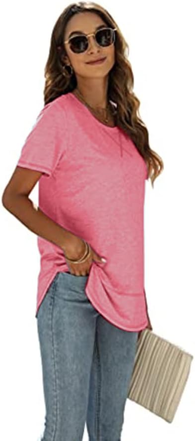 Beimuc Summer Tops for Women Short Sleeve Crewneck Tshirts Side Split Loose Fit Tunic Shirts - Image 3