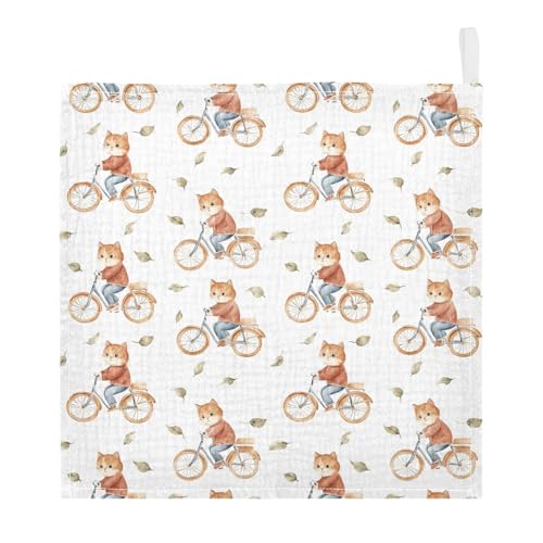 vvfelixl Baby Muslin Washcloths Cat Riding A Bike Baby Burp Cloths Cotton Babys Face Towel for Newborn Infants Boys Girls Soft and Absorbent 11.8 X 11.8 in, 3 Pack