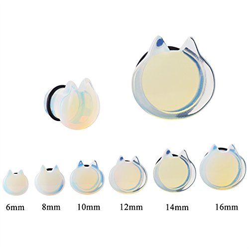 YOFANST Organic Opalite Cute Cat Ear Stretching Plugs Gauge 1/2", Sold as Pair