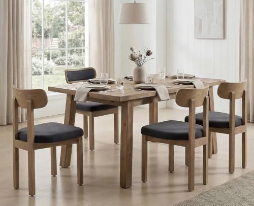 Grey linen upholstered armless dining chair with curved back — proves the compact armless design for a sheltered balcony