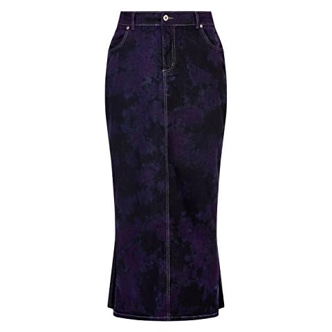 Clove Long Purple & Blue Tie Dye Denim Maxi Pencil Skirt Plus Size 12 14 16 18 20 22 24, Purple, 14 Cover