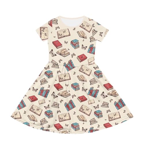 Girls Short Sleeve Skater Dress Size 2-14 Kids Cute Clothes Swing Twirl Dress for Girls Holiday Party Outfits