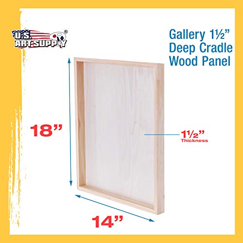 U.s. Art Supply 14" X 18" Birch Wood Paint Pouring Panel Boards, Gallery 1-1/2" Deep Cradle (Pack Of 2) - Artist Depth Wooden Wall Canvases - Painting Mixed-Media Craft, Acrylic, Oil, Encaustic #TOP2