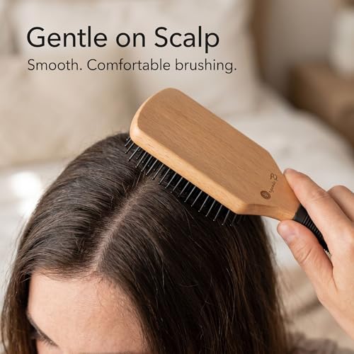 Image of Premium Wooden Paddle Hair Brush for Men & Women | Wide Detangling Hair Brush for Wet, Thick, Curly & Long Hair | Anti-Static Smooth Finish | Rubber Grip Handle