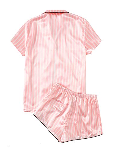 WDIRARA Women's Sleepwear Satin Short Sleeve Shirt and Shorts Pajama Set2