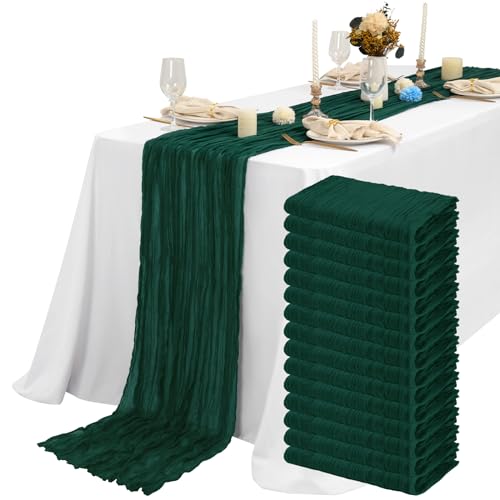 Chemin de table étamine vert émeraude 3m pour décoration table mariage bohème chic - 2