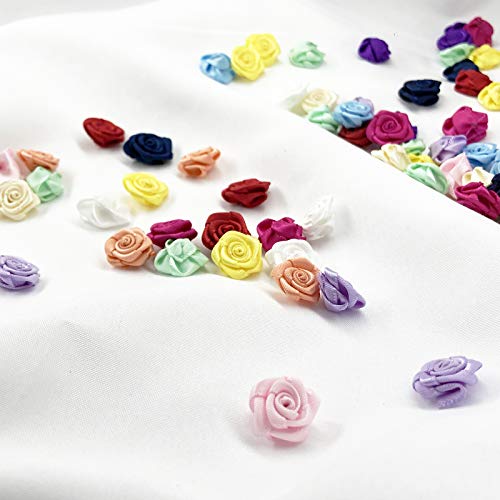 Mini Satin Ribbon Roses Mini Fabric Flowers For Crafts Multicolor Rose Ribbon Bows Small Rosettes Mini Flower Craft Diy Sewing Crafts Appliques For Wedding Bride Gift Wrapping Decoration 120 Pcs #TOP5