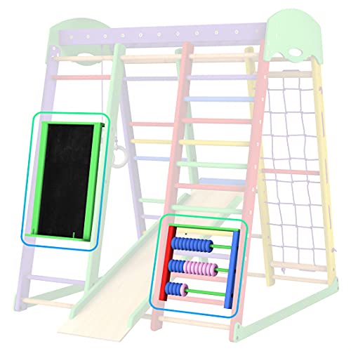 WEDANTA Kinder-Whiteboard und Kreidetafel mit klassischem Abakus aus Holz für Mathematik - Kunst- und Entwicklungsspielzeug-Set für Indoor-Spielplatz oder Dreieck - Kinder-Kreidetafel mit Zählperlen Cover