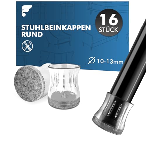 shinfly 16 Stück Stuhlbeinkappen Rund mit Filz – 10-13mm Chair Leg Caps Klein, Stuhlbeinschoner für Metallstühle, Schutzkappen für Stuhlbeine, Verschleißfest & Geräuscharm, Gleitet Reibungslos
