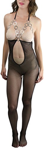Image of ToBeInStyle Women's Bodystocking Crotchless Peek-A-Boo Fishnet Lace Bodysuit