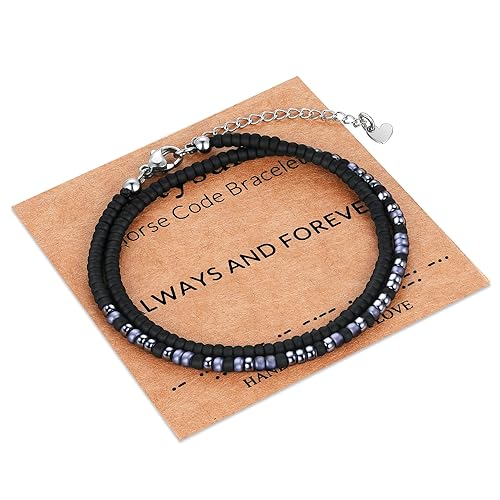 Image of Btysun Inspirational Morse Code Bracelets for Women Men Teen Girl Gifts Best Friend Birthday Gifts for Him Her Adjustable Layered Secret Message Sister Bff Girfriend Sister Christmas Jewelry