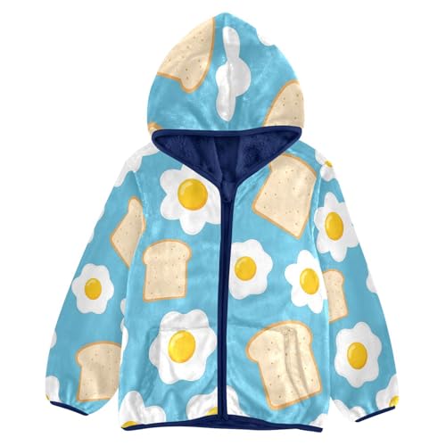 Toast and Eggs on Blue Toddler Fleece Jacket Girl Boys Hooded Fleece Jacket Coat Warm Outwear Zip-up 3-10T