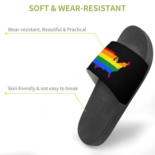 LGBT U.S. Flag Map Non Slip Slides Sandals for Women Men Quick Drying Shower Shoes for Bathroom Pool Beach3