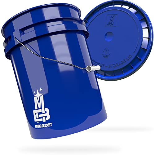 MAGIC BUCKET Wash Bucket Set for Car Hand Wash Blue with Matching Bucket Lid 5 US Gallons Approx. 20 Litres Compatible with Grit Guard, Detail Guardz Dirt Lock, Chemical Guys Dirt Trap