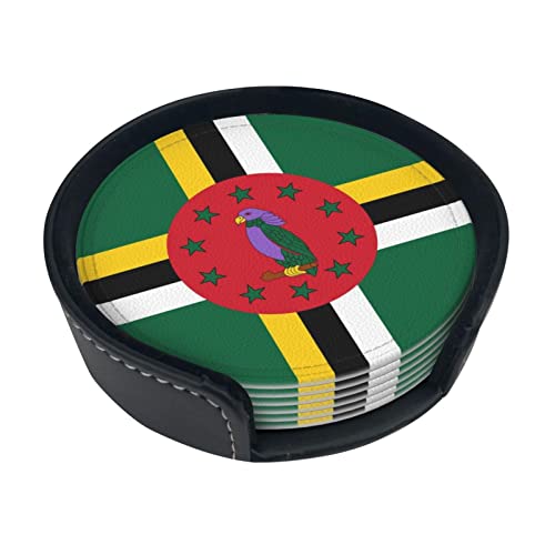 Dessous de verre drapeau Dominique pour boissons, 6 sous-verres en cuir avec support, dessous de verre en cuir durable et antidérapant, parfaits pour une tasse à café et une tasse en verre de taille c